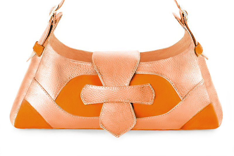 Dress handbag in apricot orange and marigold orange leather - Profile view